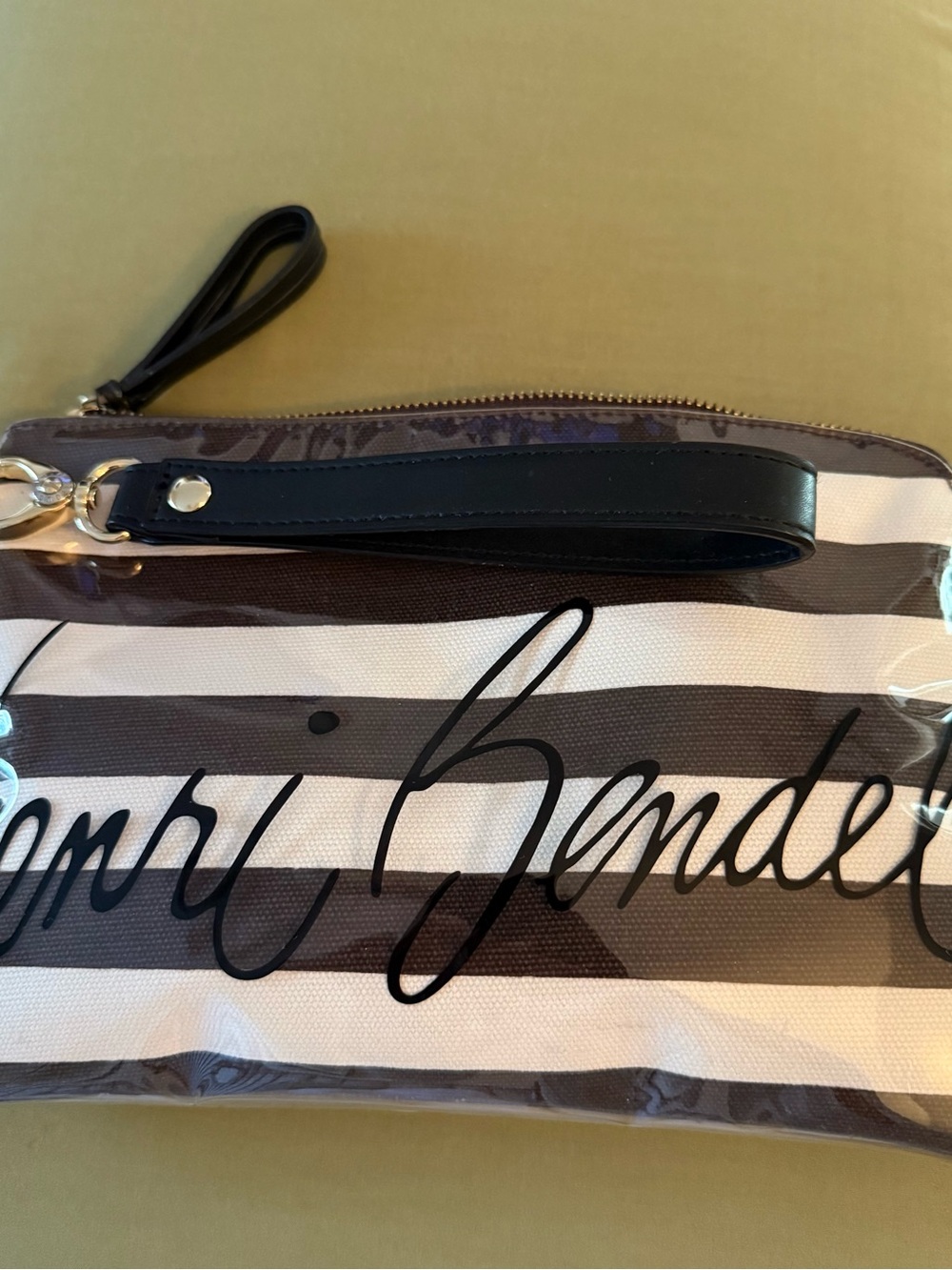 Henri Bendel Signature Vinyl Wristlet Clutch / Cosmetic Case